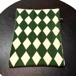 Chanel Silk Cashmere Blend Scarf Stole Muffler Green White Diamond Pattern Franc